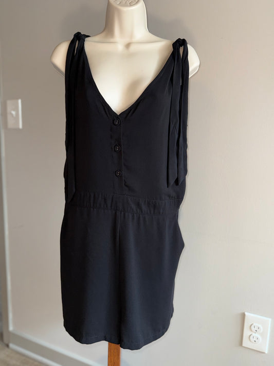 Naked Zebra (Medium) Black Button Up V-Neck Romper with Pockets