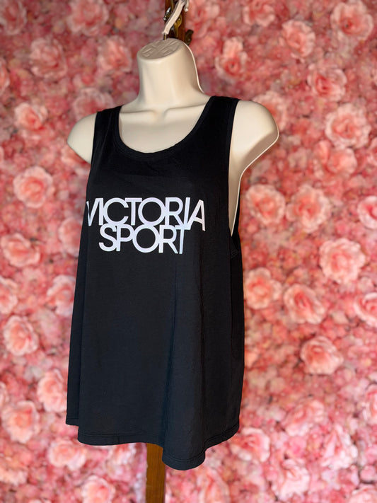 Victoria Sport (Small) Black and White Tank Top with Open Slit Back