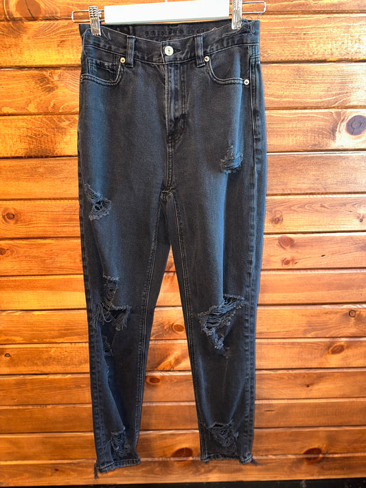 American Eagle (0 Reg) Black Distressed Mom Jeans