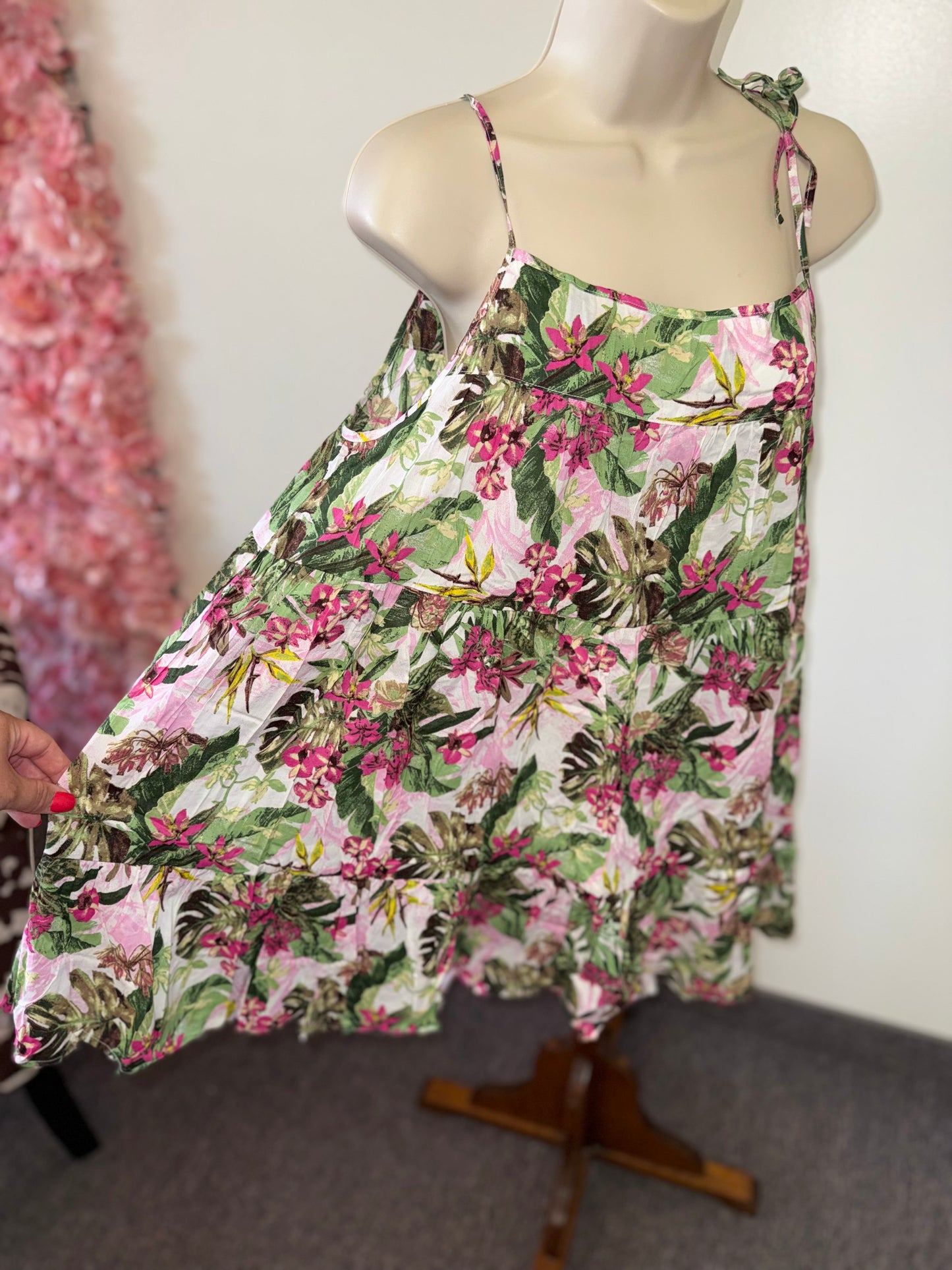 Victoria's Secret (L) Floral Pink Green Swim Cover Up Dress with Tied Shoulders