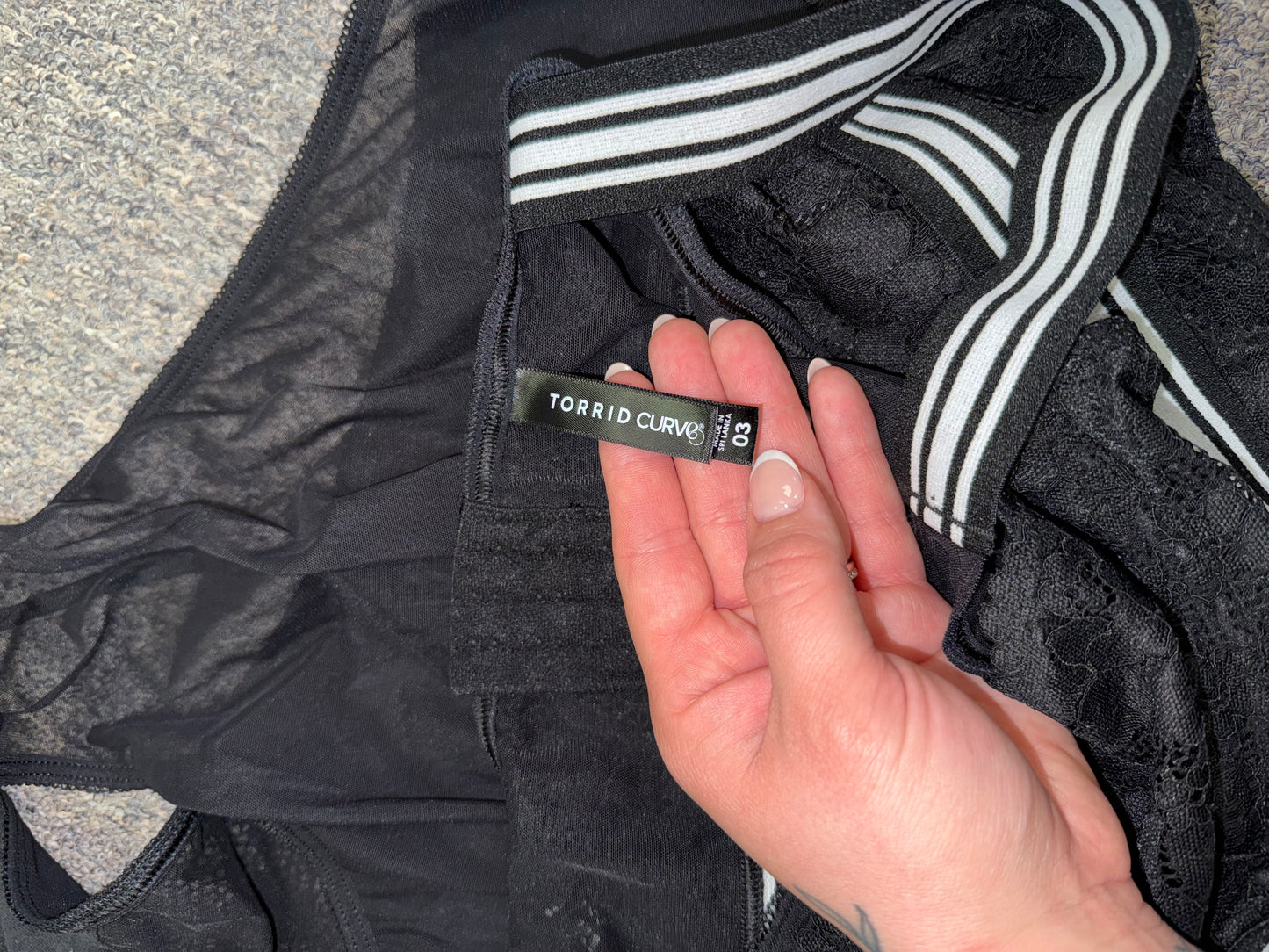 Torrid (3) Black and White Lace//Sheer Lingerie Bodysuit