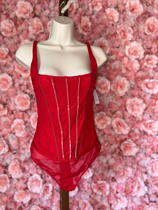 NWT Auden (Small) Brand New Red One Piece Jeweled Lingerie Bodysuit