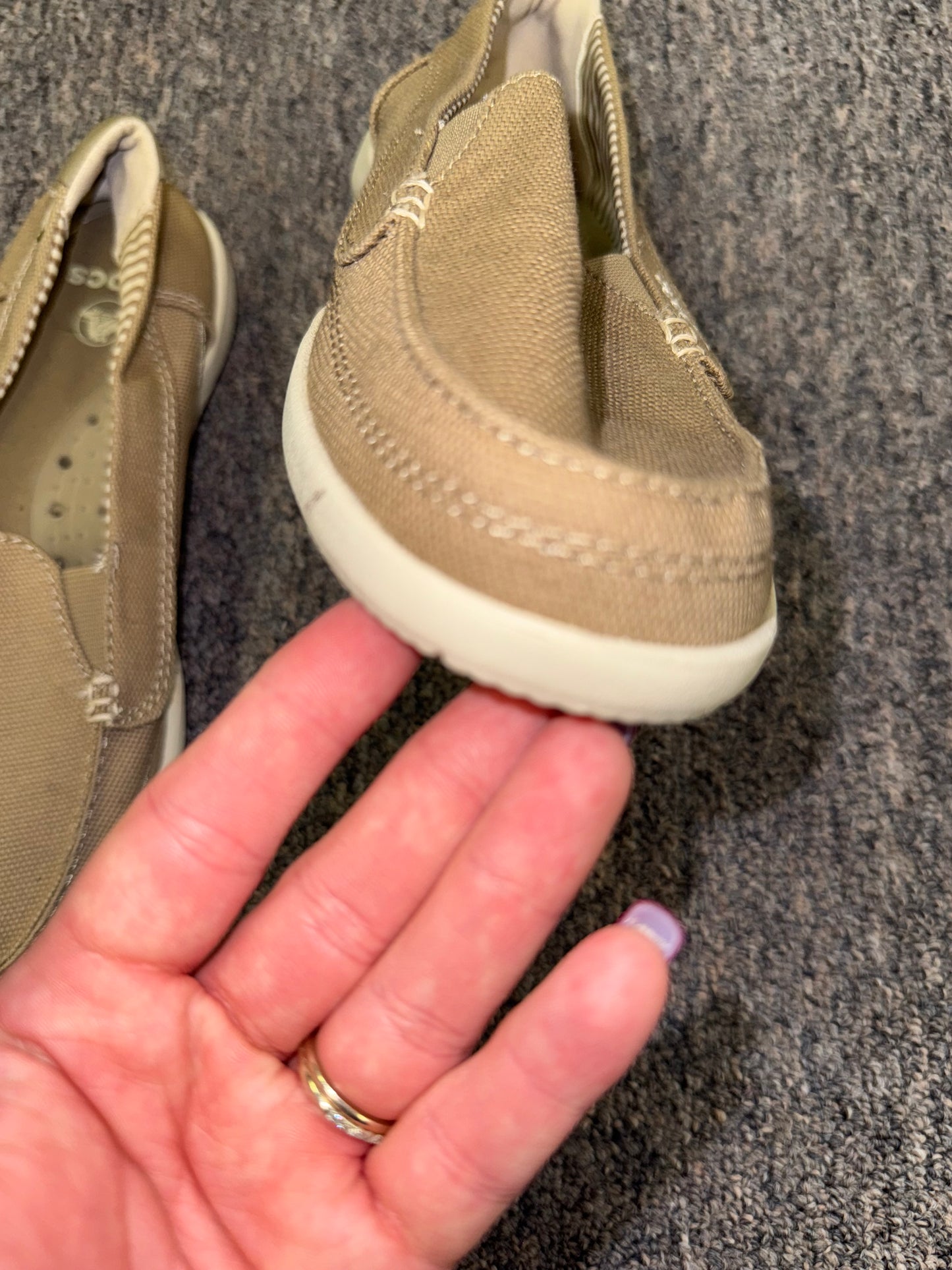 Crocs (Women's 7) Neutral Walu Khaki Canvas Boat Shoes