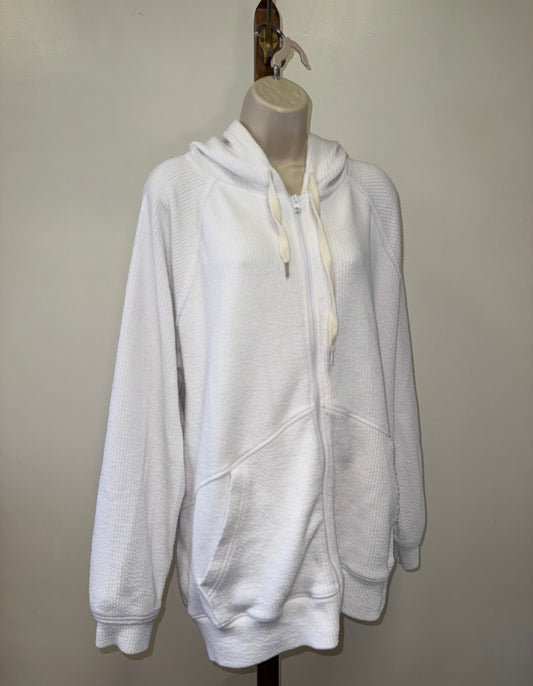 Aerie (XL) White Waffle Knit Full Zip Up Jacket