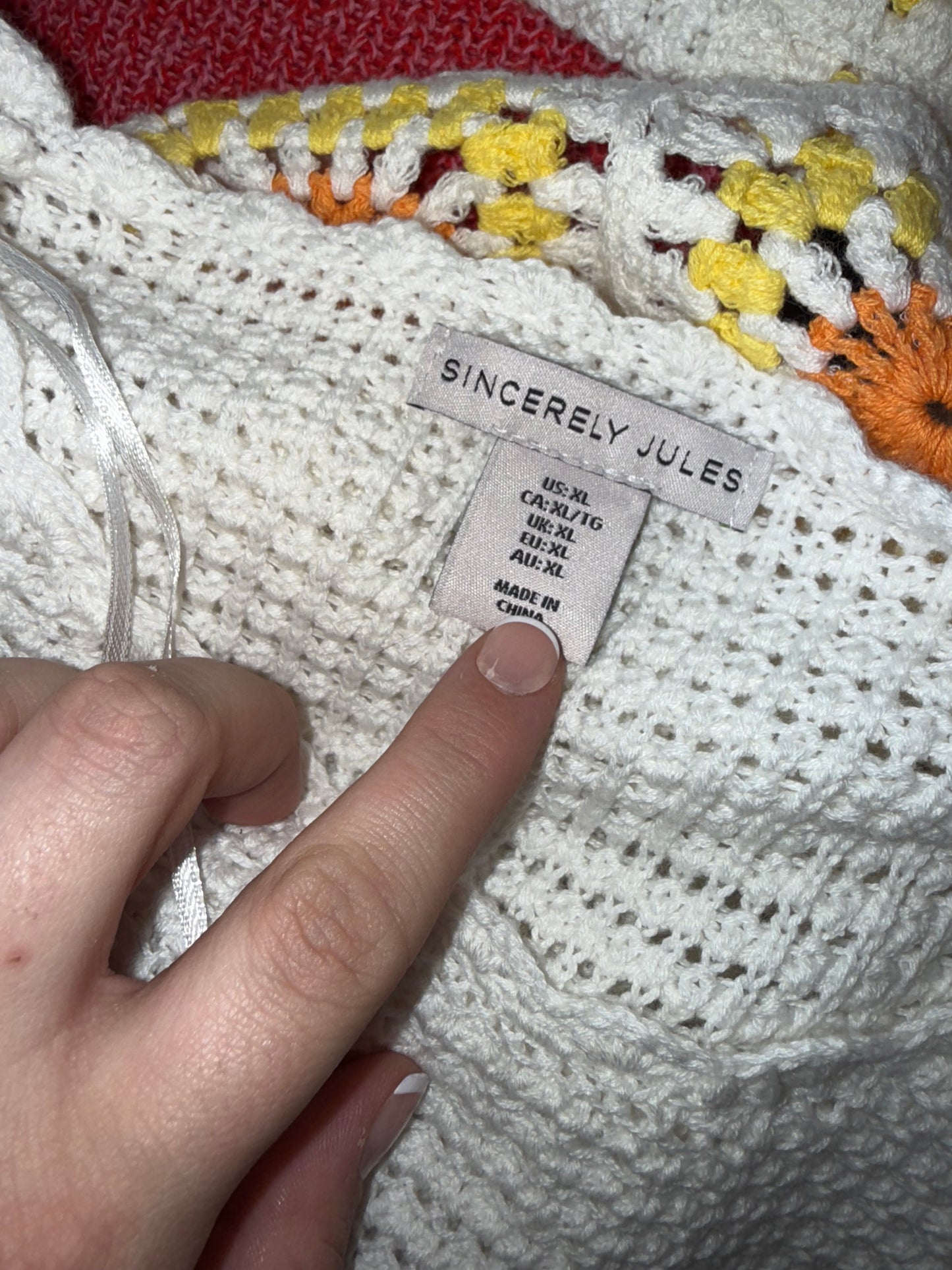 Sincerely Jules (XL) White Crochet Knit Cropped Sweater