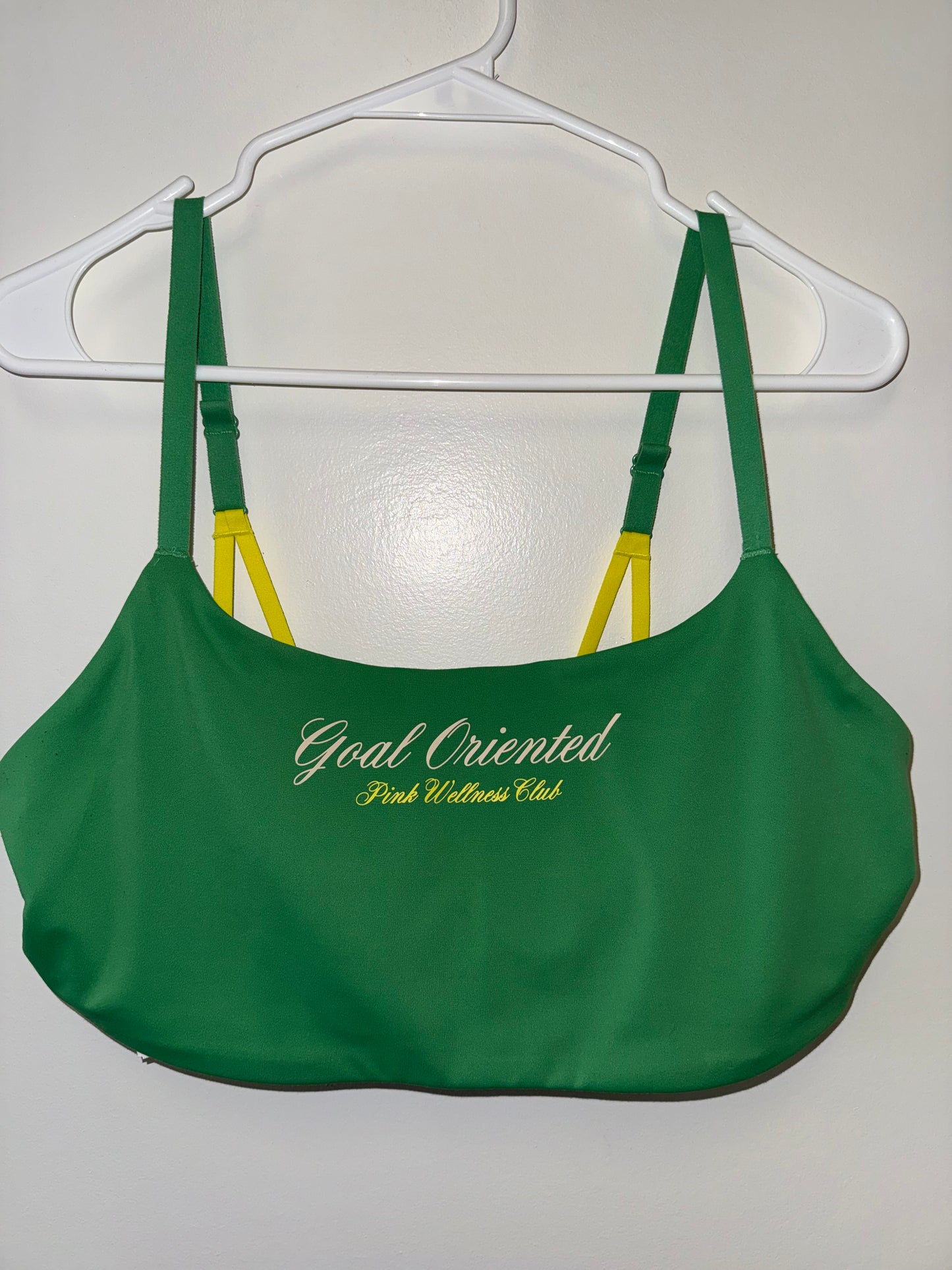 PINK Victoria's Secret (XXL) Green/Yellow 'Goal Oriented Pink Wellness Club' Bra