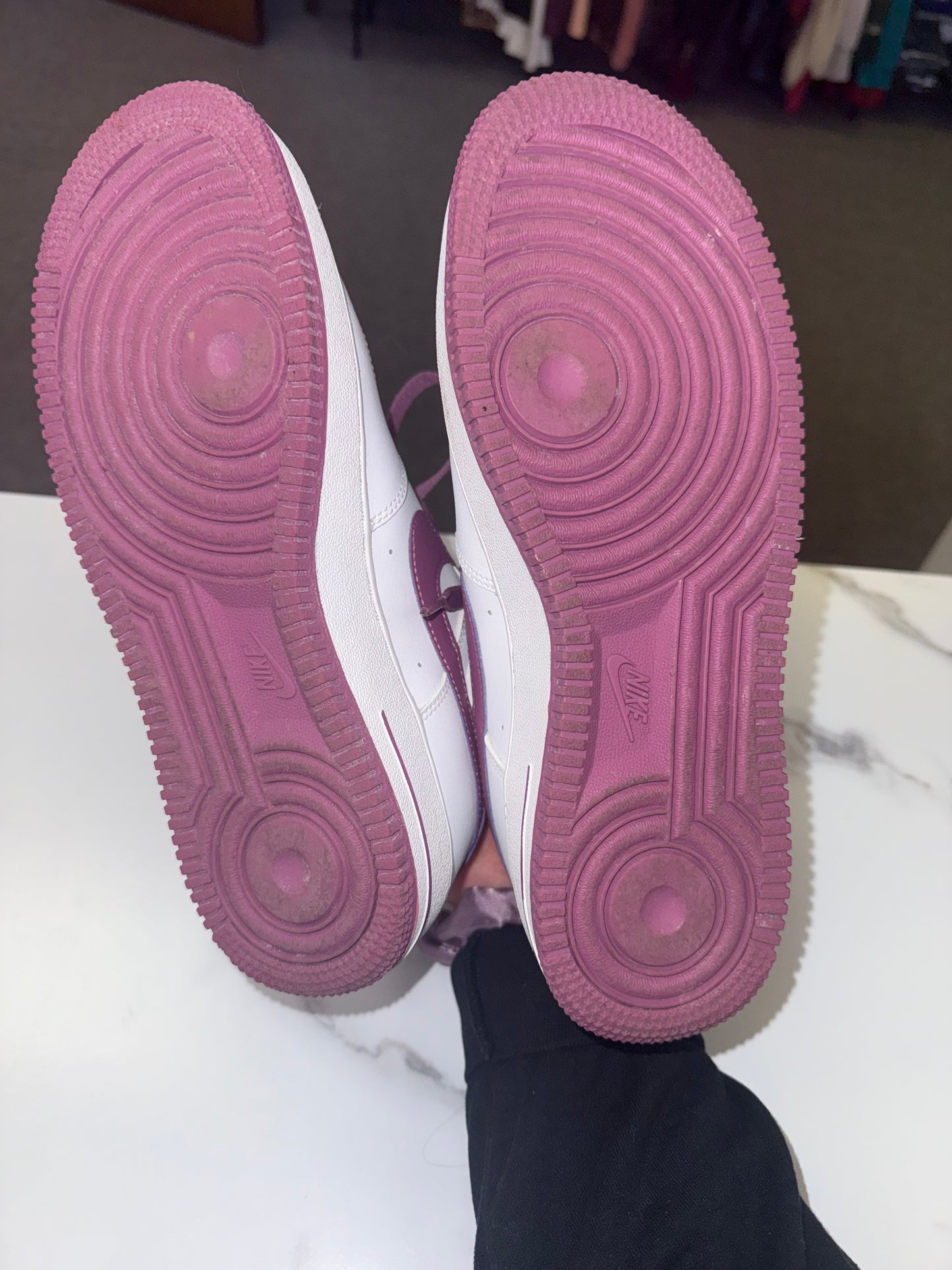 Nike (7Y) White and Purple Air Force 1 Low Sneakers