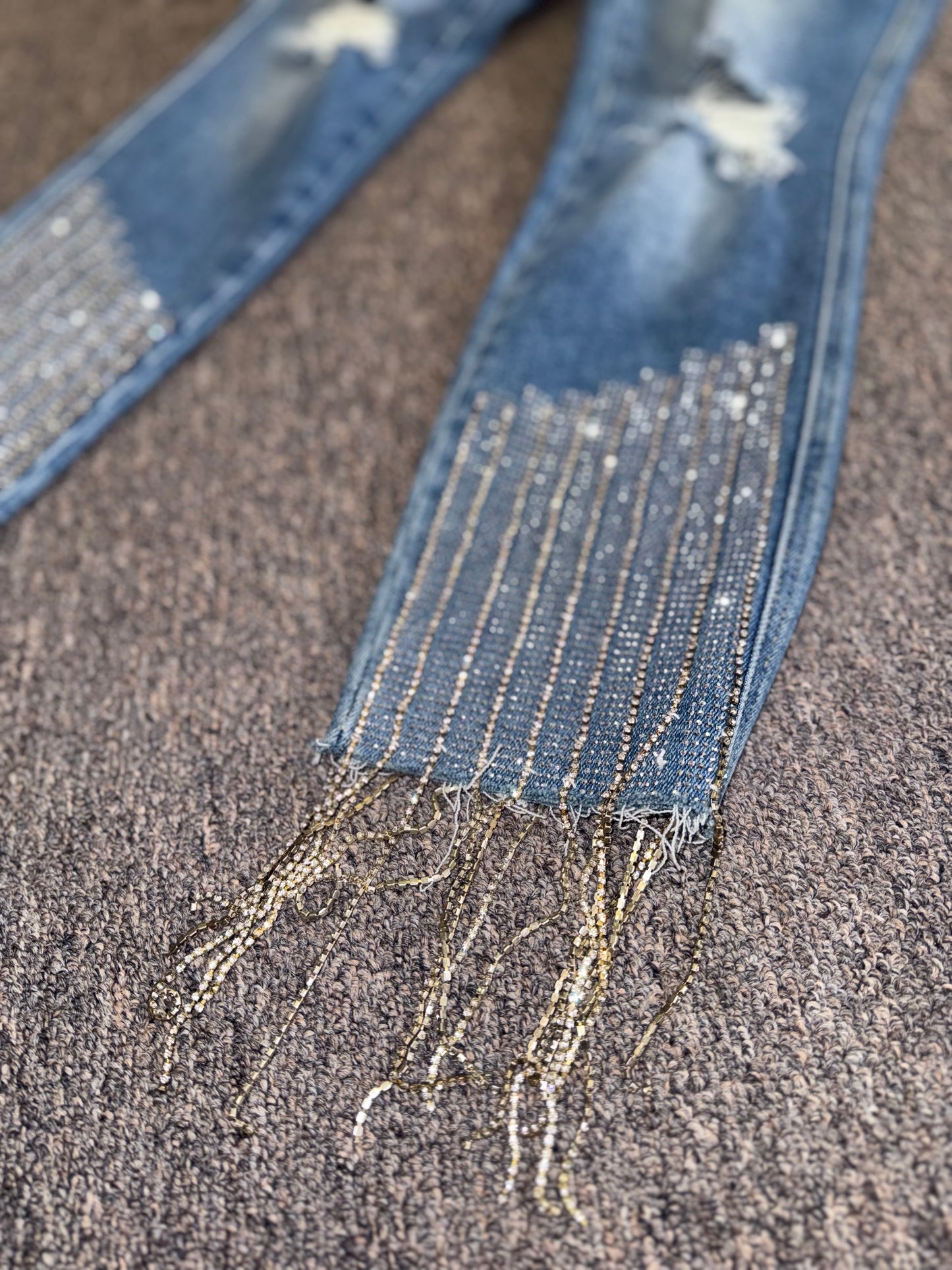 Akira (11) Distressed High Rise Denim Jeans with Jeweled Bottoms