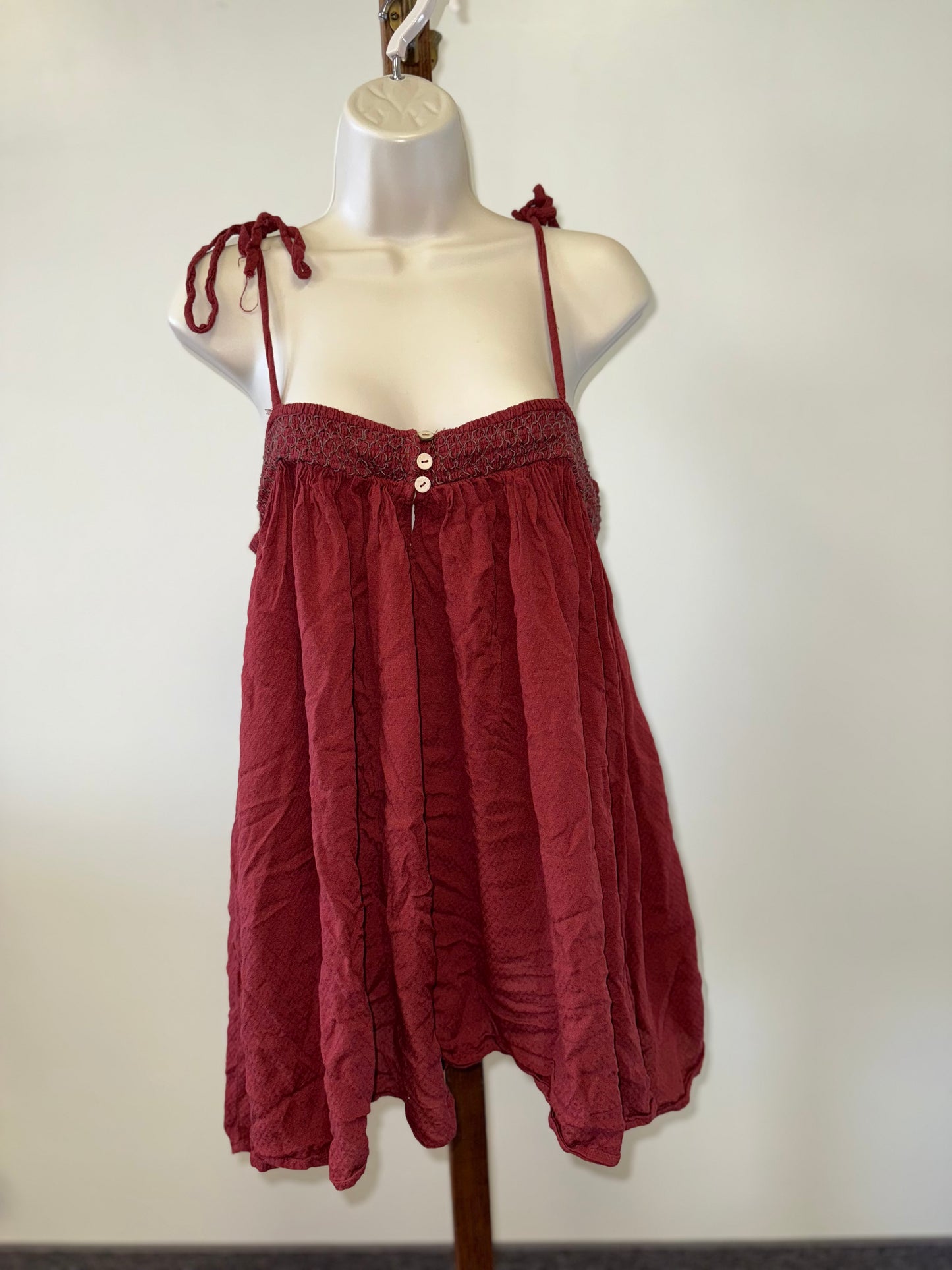 Free People (Medium) Maroon Flowy Romper with Tied Strap Shoulders
