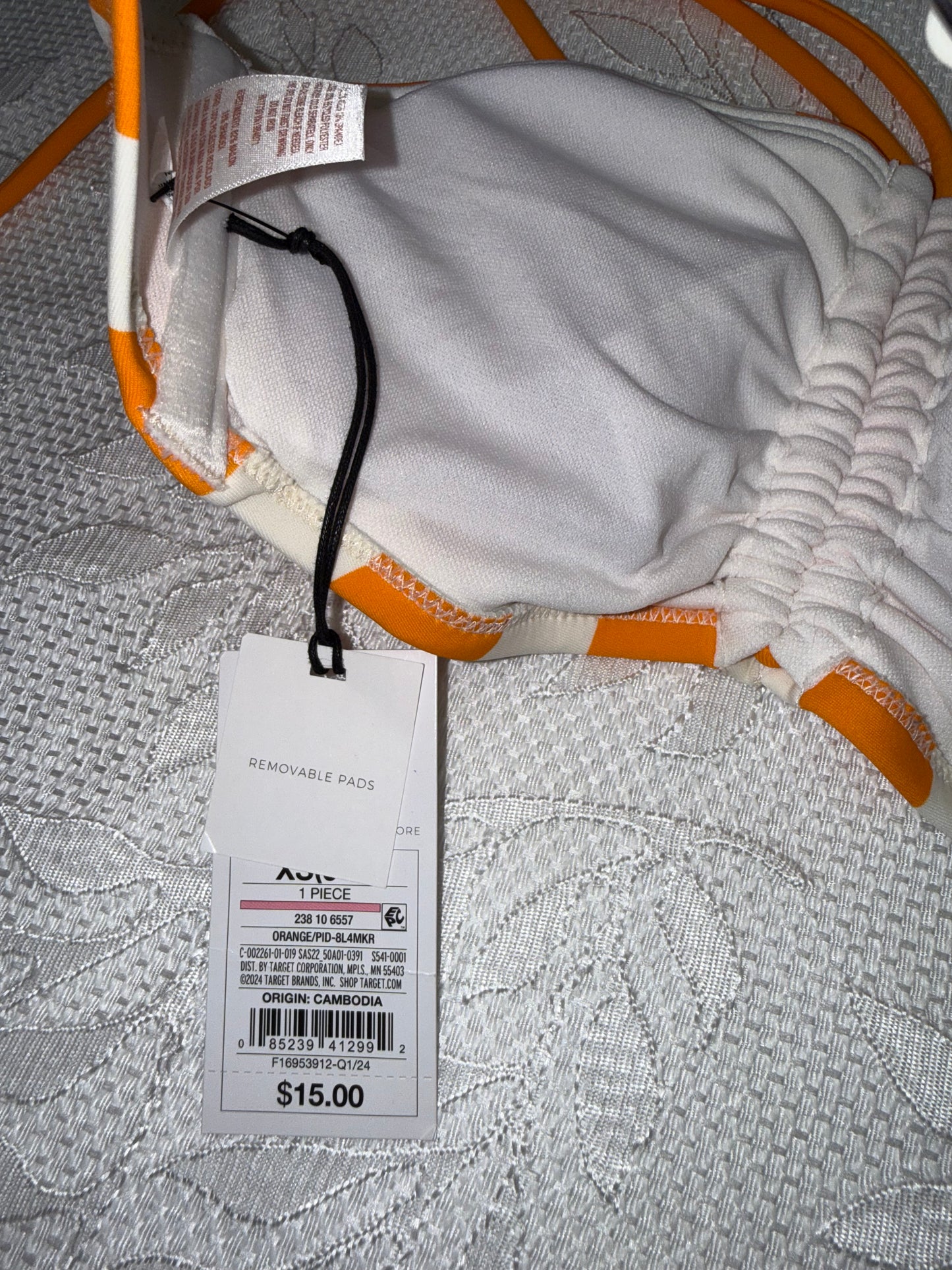 NWT Shade & Shore (XS) Brand New Orange & White Striped Halter Bikini Top