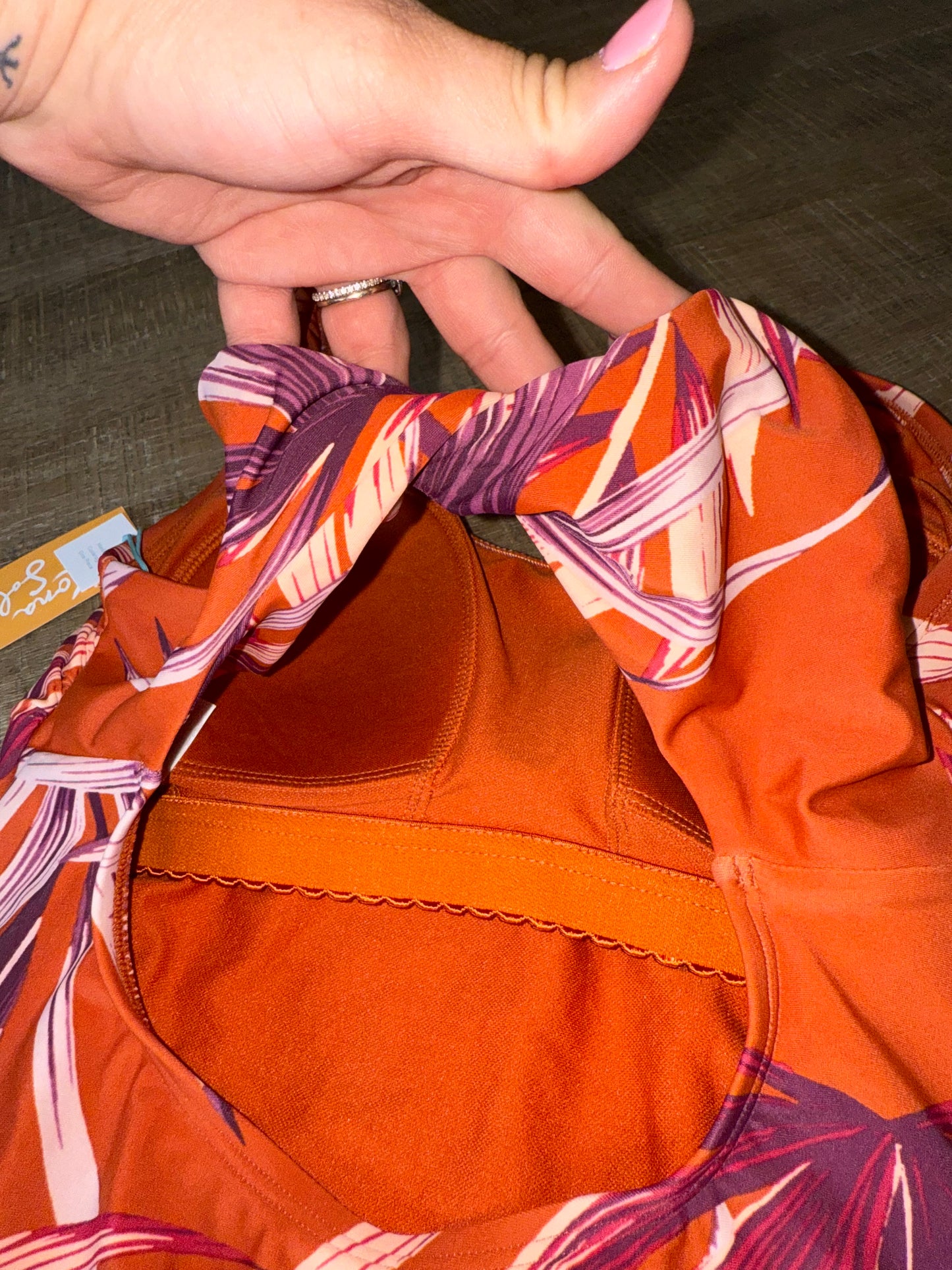 NWT Kona Sol (Small) Brand New Orange Leaf Pattern One Piece Swimsuit