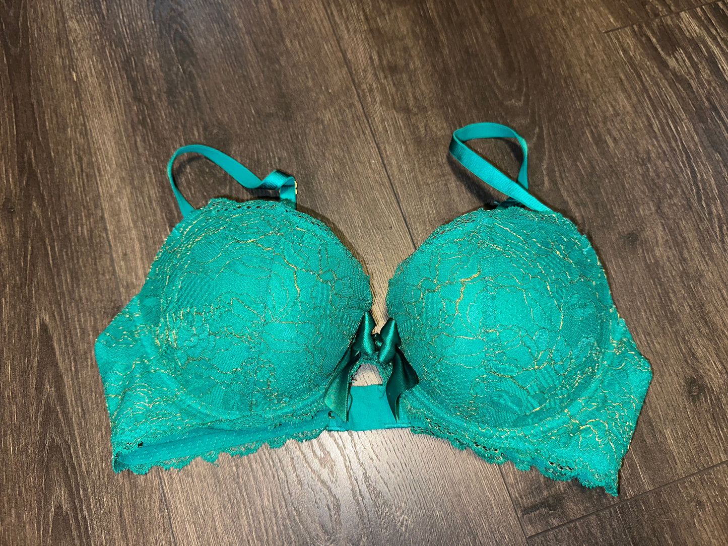 aerie (34C) Teal Lace Padded Bra with Bow