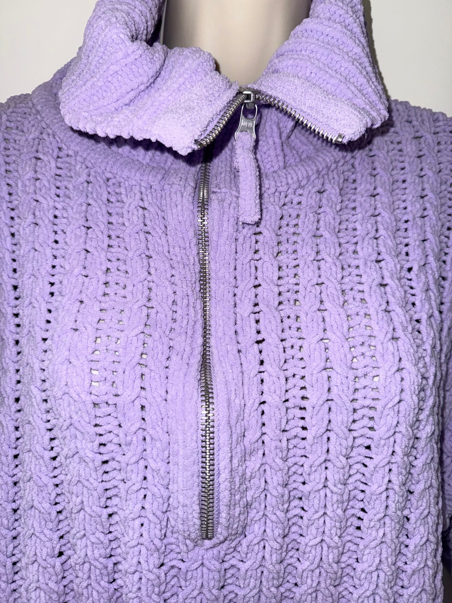 Aerie (Medium) Purple 3/4 Zip Up Soft Knit Pullover with High Neck Fold-Over