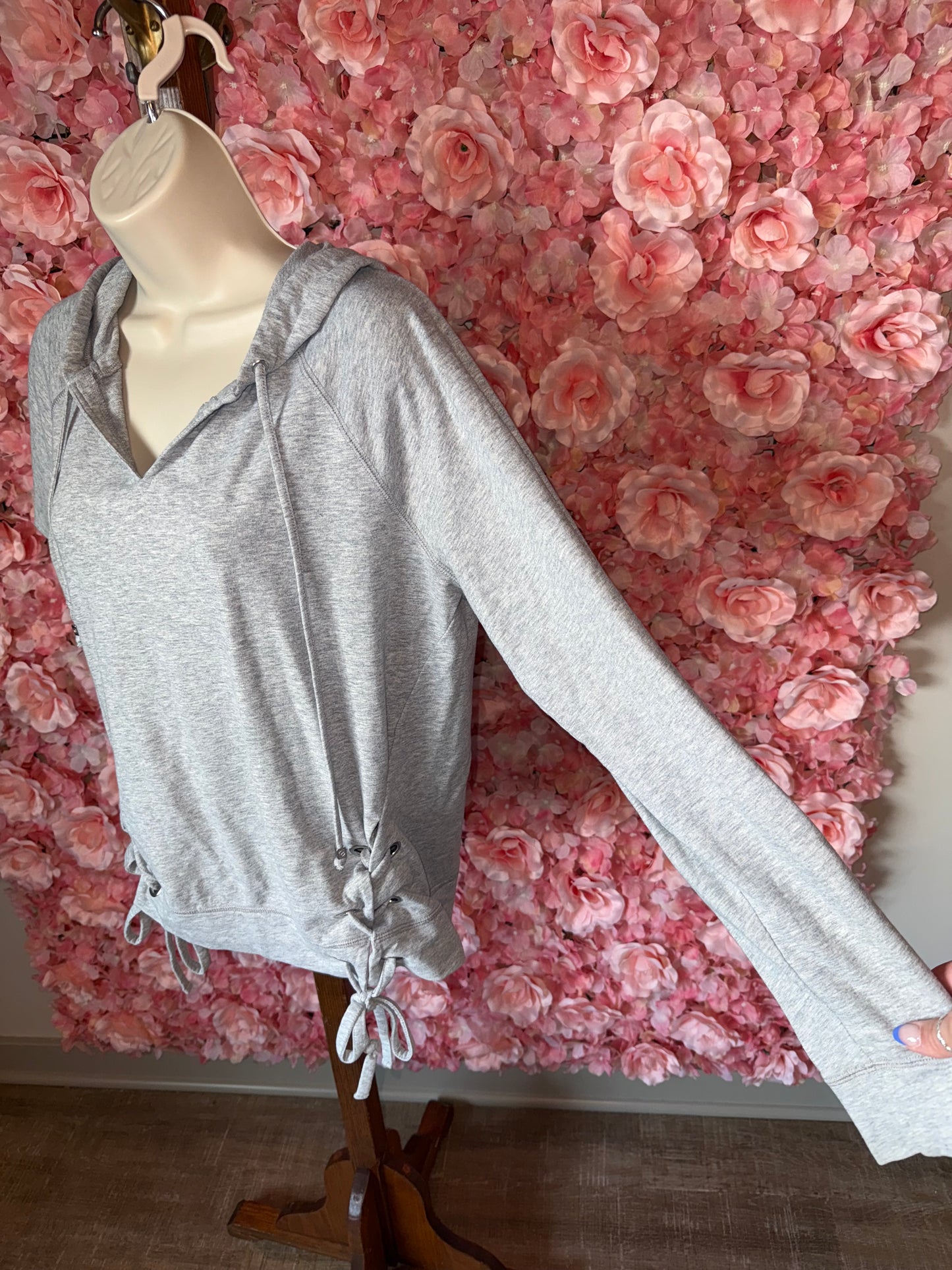 Michael Kors (Large) Grey V-Neck Hoodie with Tied Sides
