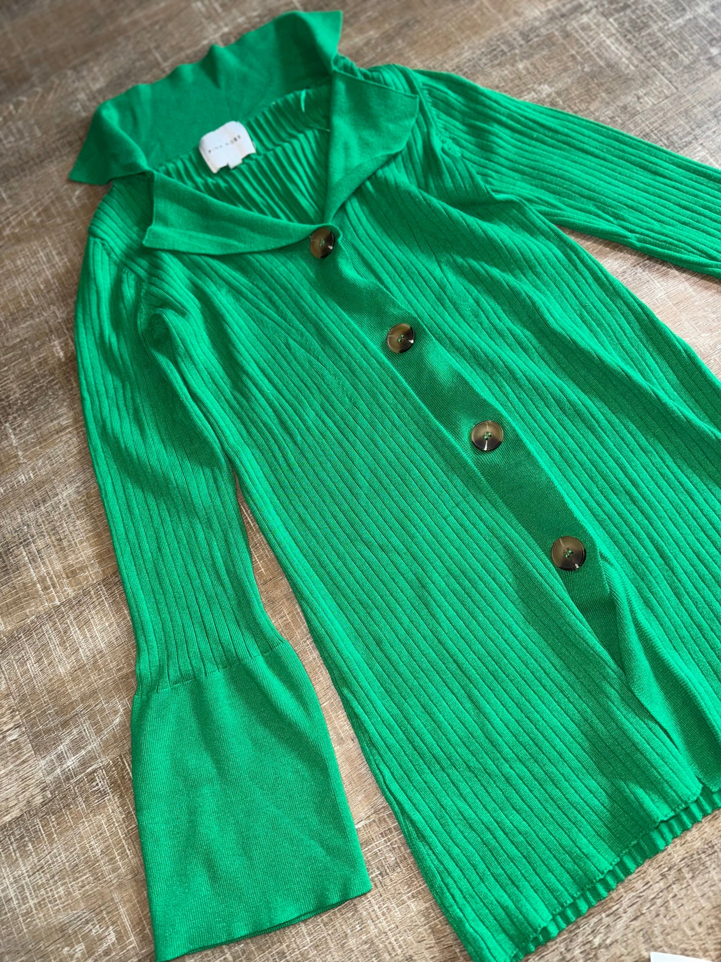 Pink Rose (Small) Green Ribbed Bootcut Pants and Button Up Top SET