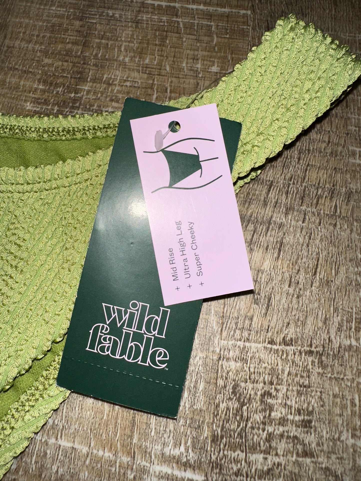 NWT Wild Fable (S) Green Mid Rise Ultra High Leg Super Cheeky Bikini Bottoms