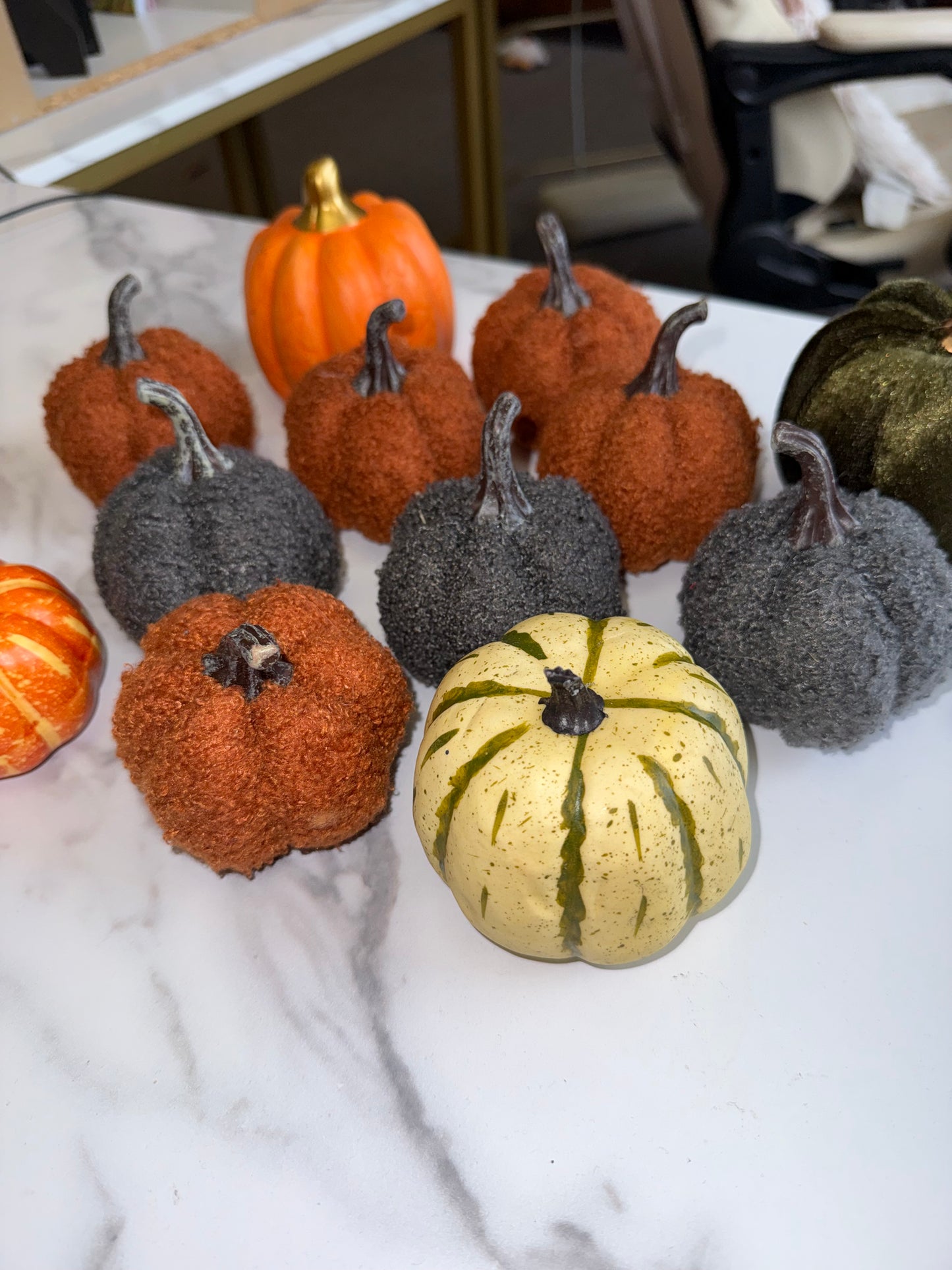 12 Piece Fall Decorative Pumpkin Assortment - Orange, Gray, Green, Cream