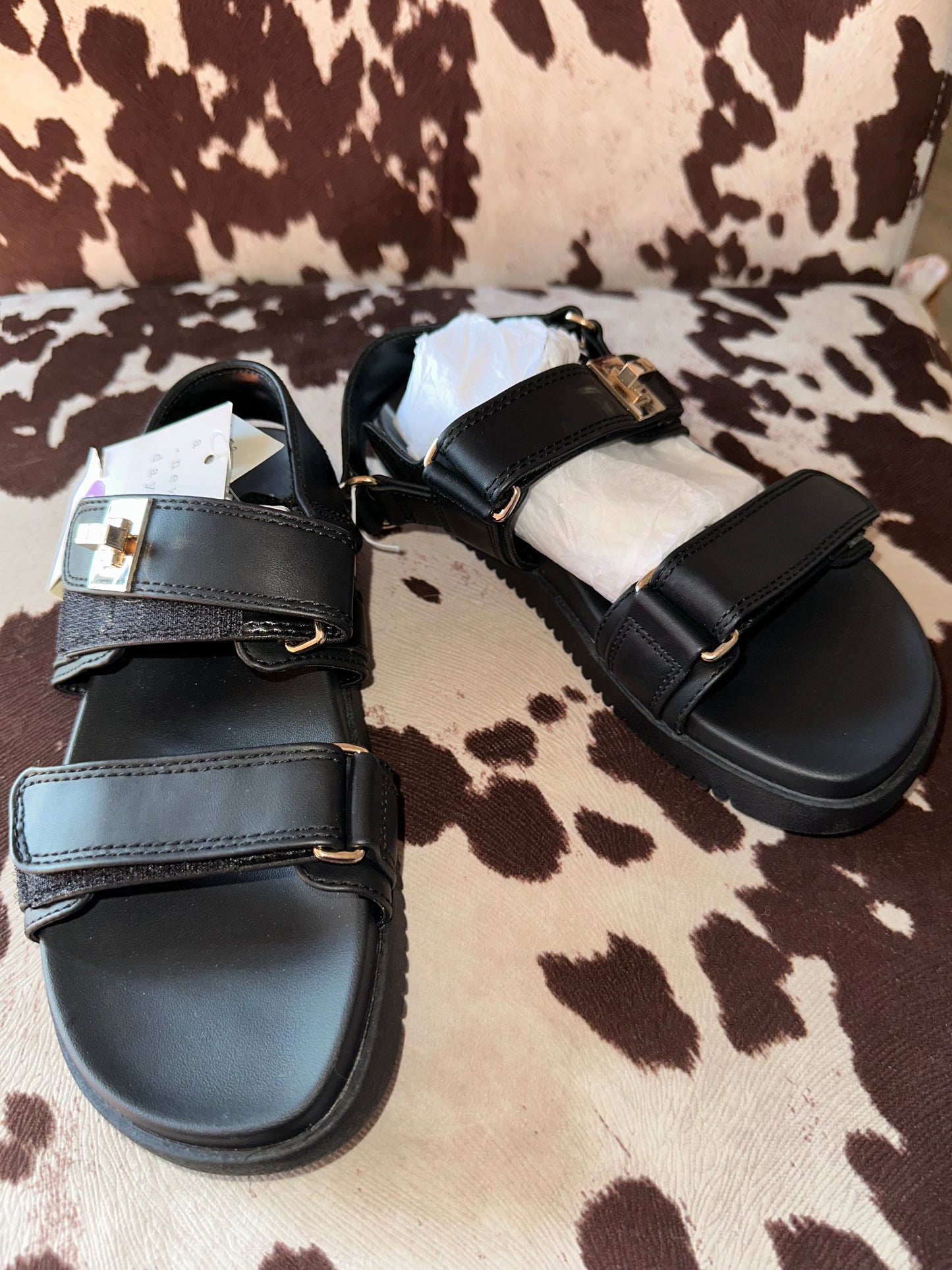 NWT a new day (6 1/2) Brand New Black Sandals with Velcro Straps