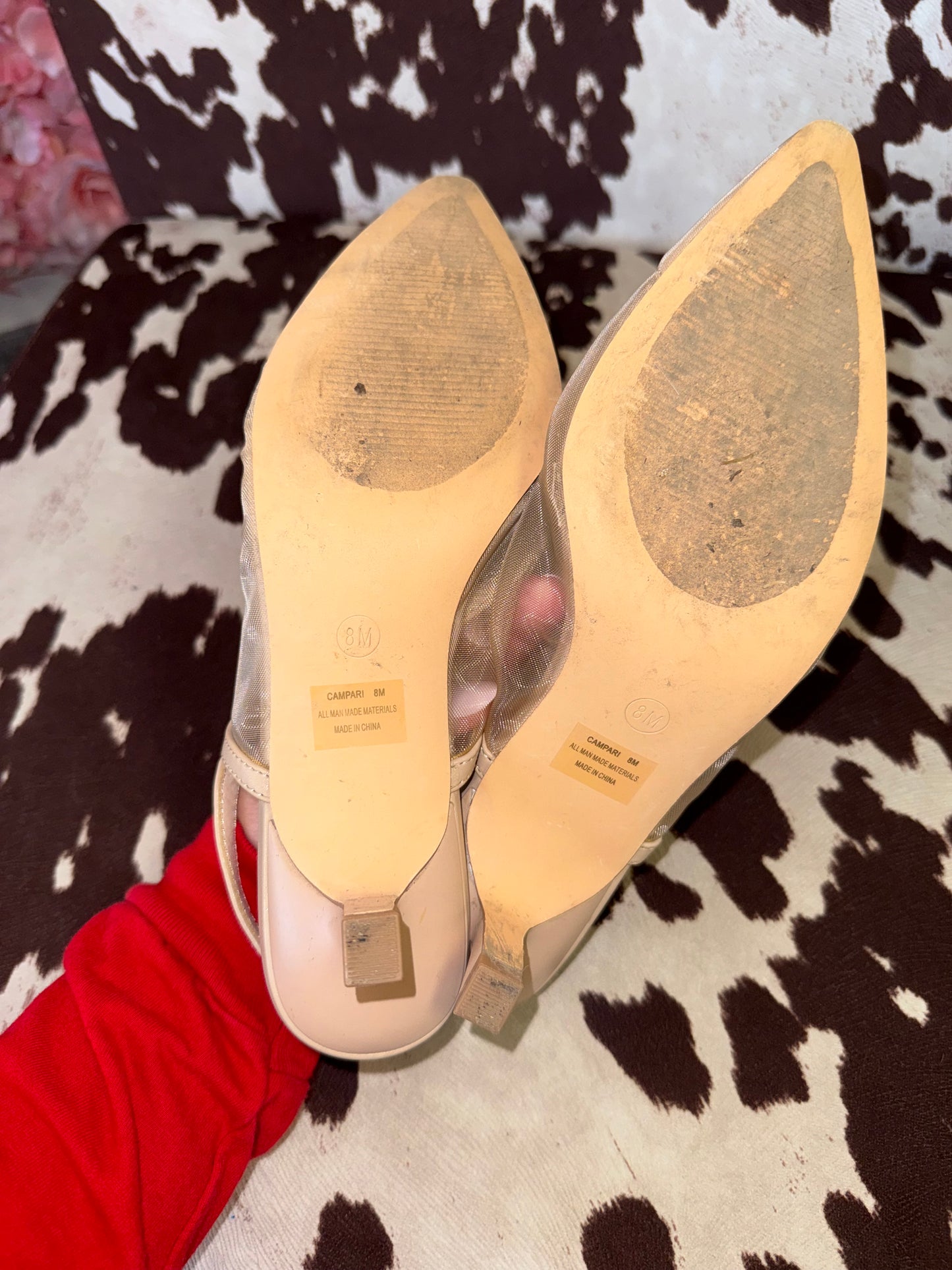 Cushionaire (8W) Nude Pointed Toe Mesh Slingback Kitten Heels