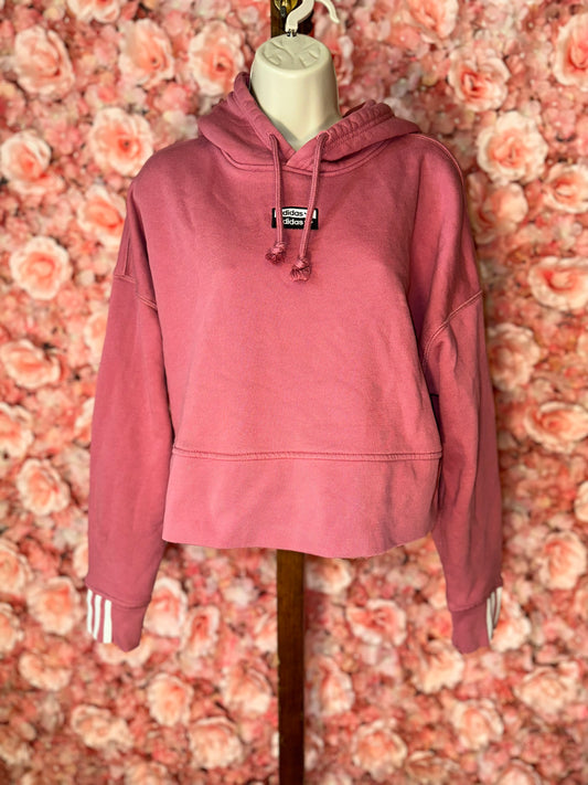 adidas (Large) Pink Cropped Hoodie