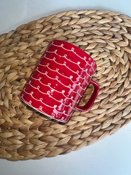 Red Heart Pattern Ceramic Coffee Mug