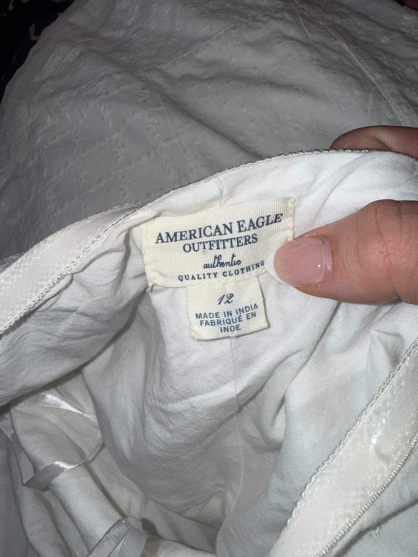 American Eagle (12) White Pointelle Detail Pattern Strapless Dress