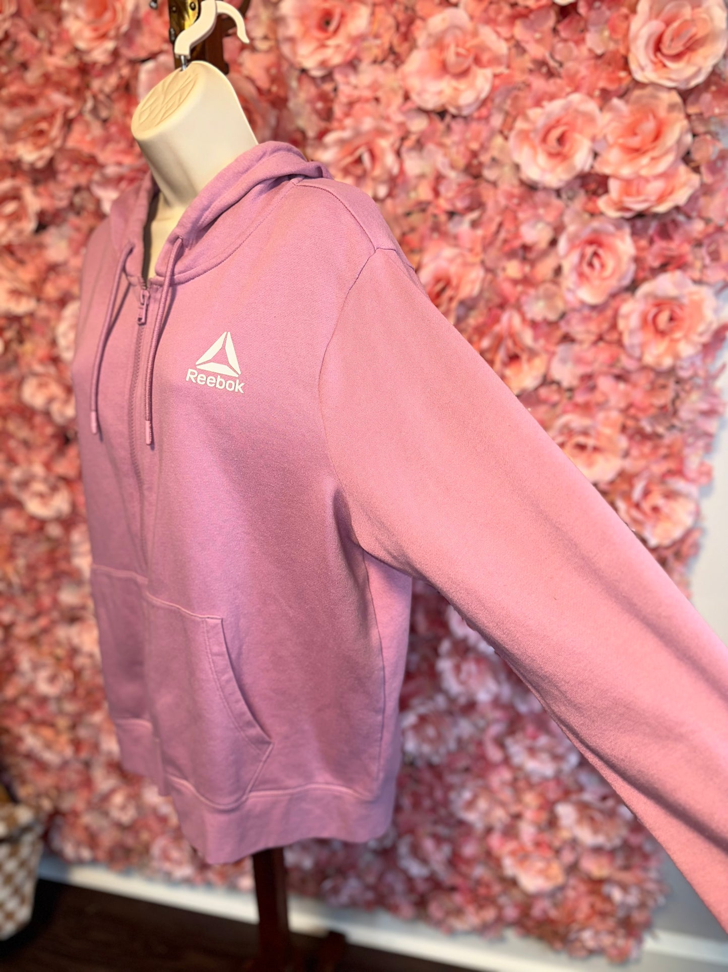 Reebok (XL) Pink Zip Up Hoodie Sweatshirt