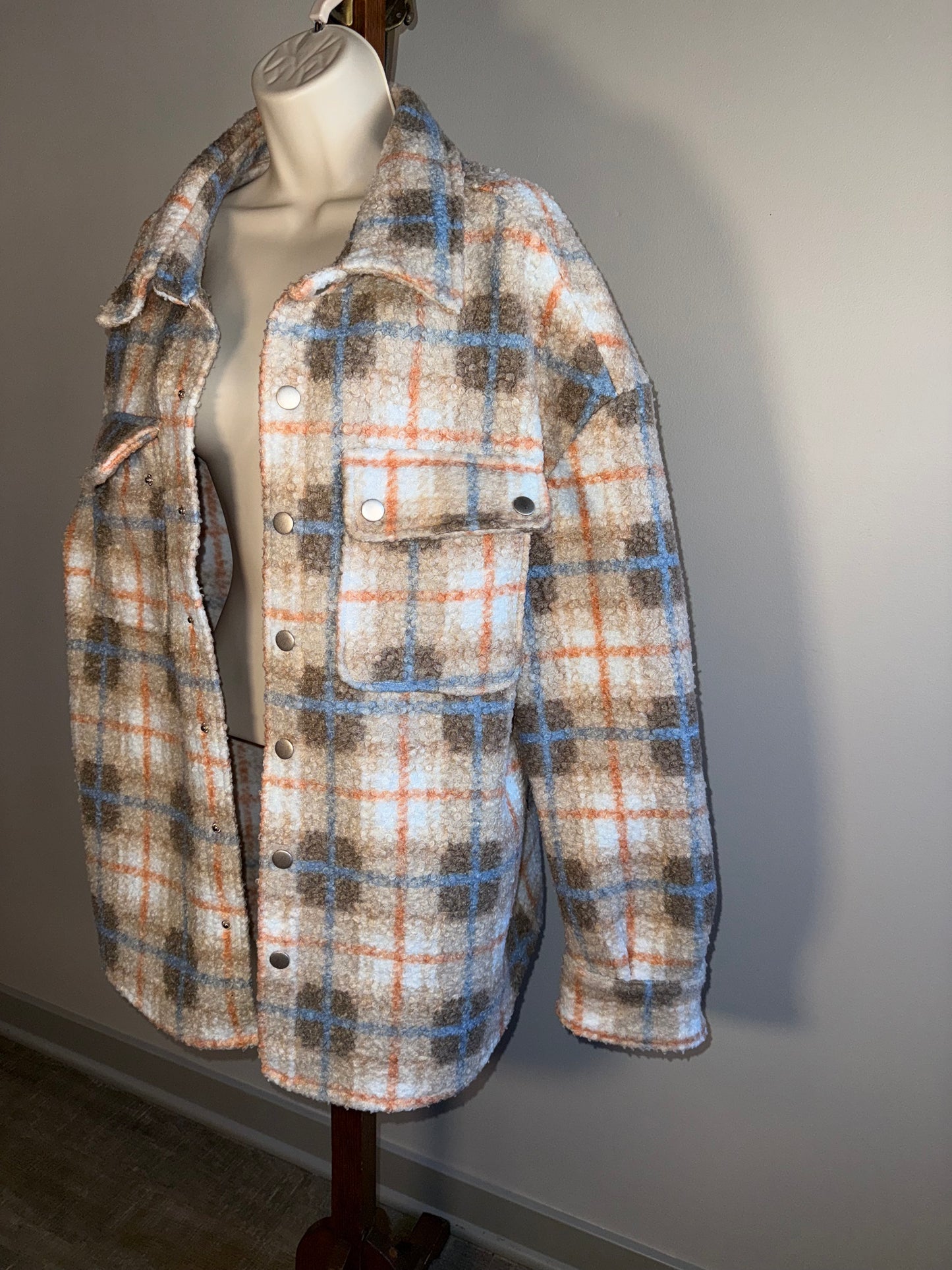 Dance & Marvel (Large) Neutral Plaid Shacket Coat