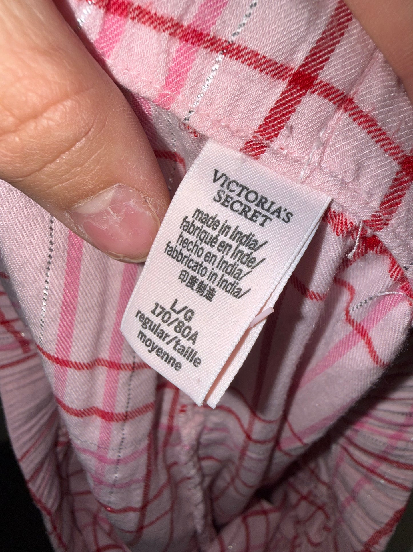 Victoria's Secret (Large) Pink & Red Plaid Sleep Pajama Set
