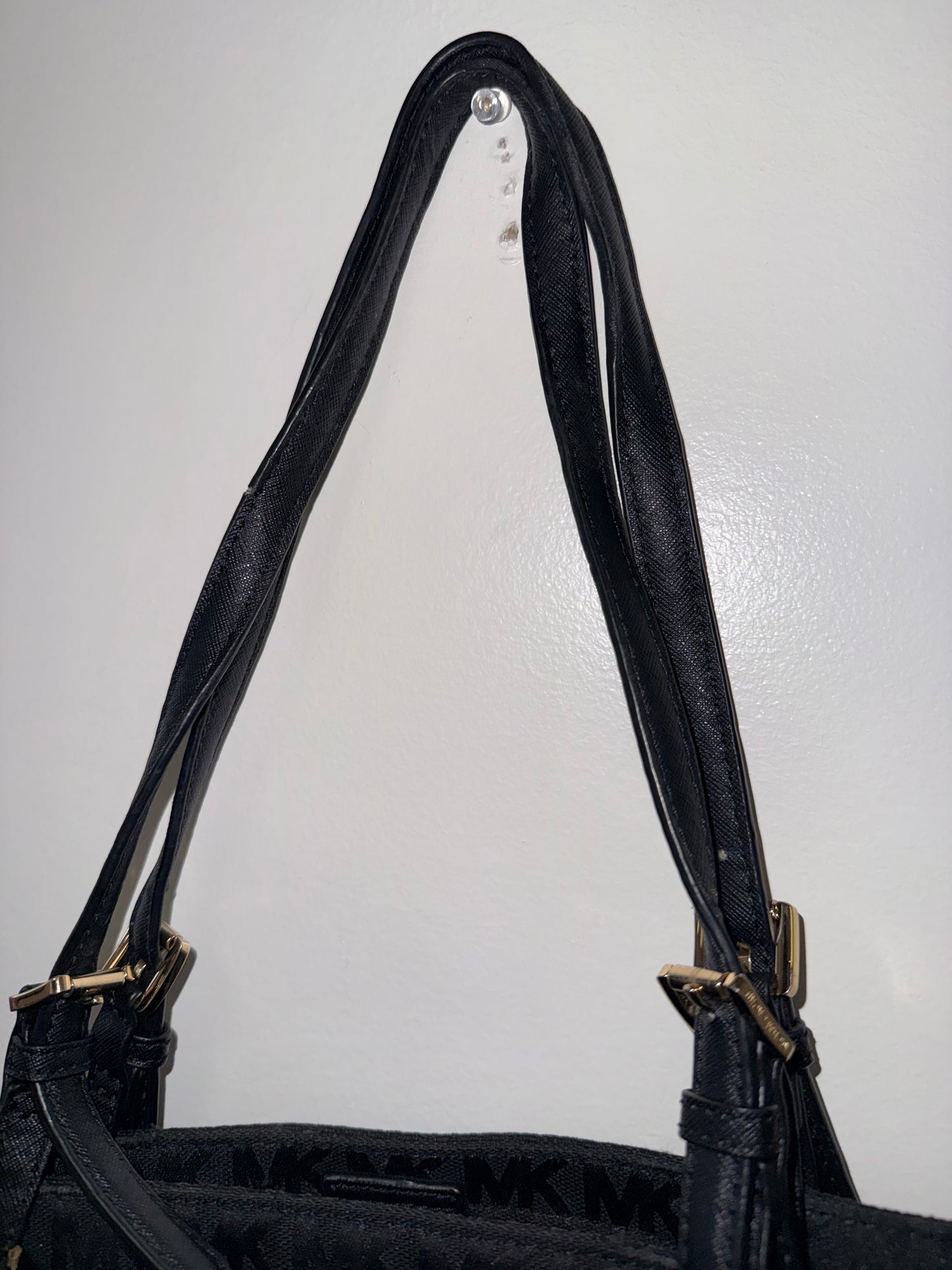 Michael Kors Black 'MK' Pattern Fabric Shoulder Bag Tote