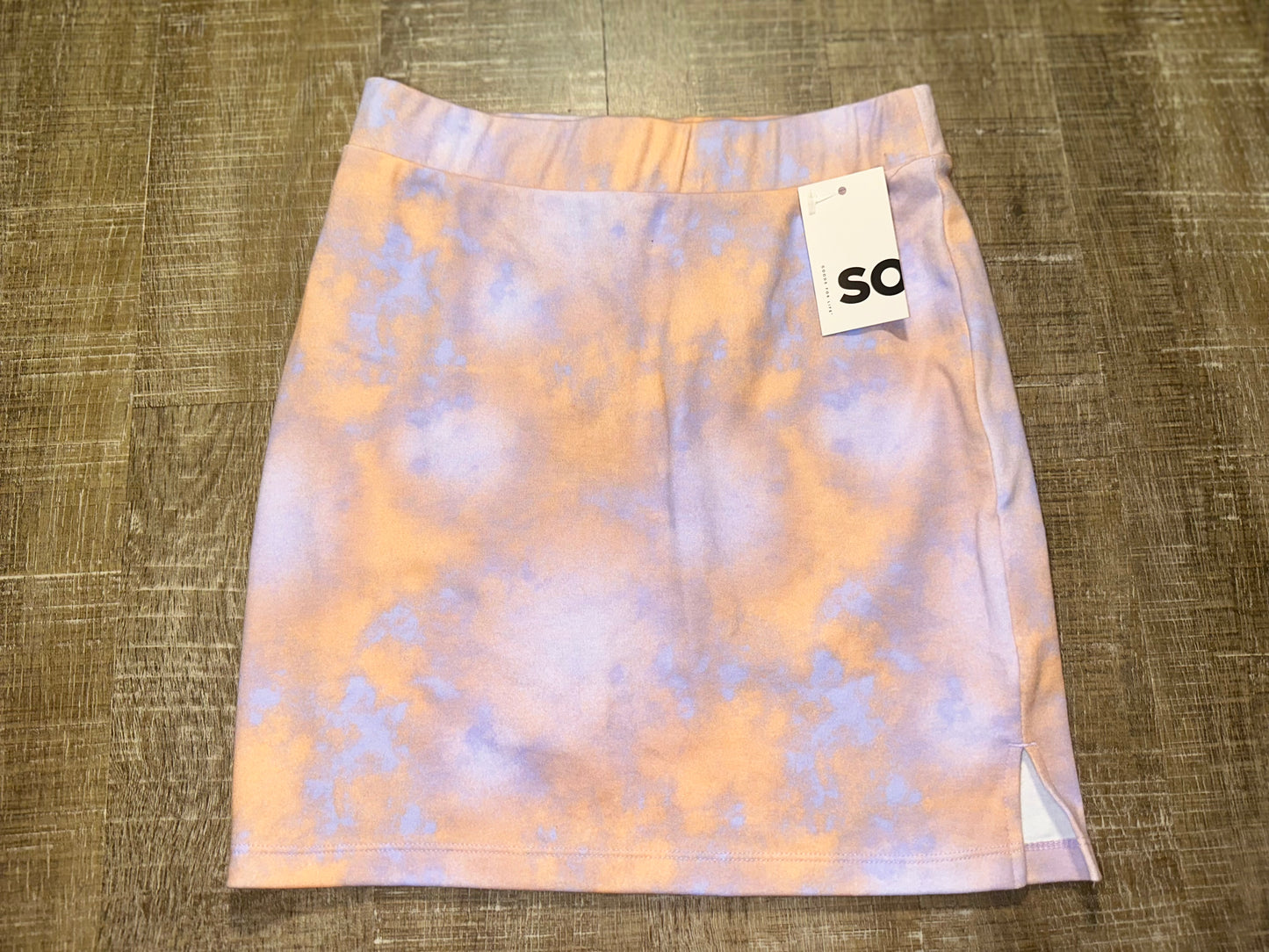 NWT SO (Small) Brand New Purple//Orange Tie Dye Mini SweatSkirt with Stretch
