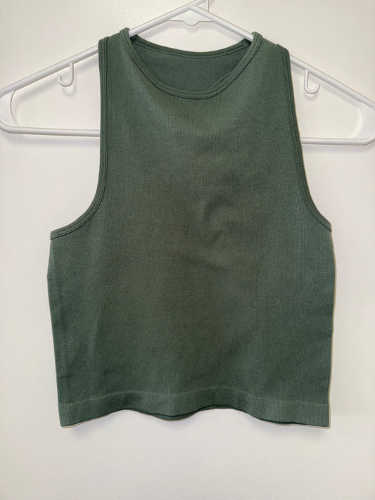 Free People (XS/Small) Green Lightly Ribbed Cropped Tank