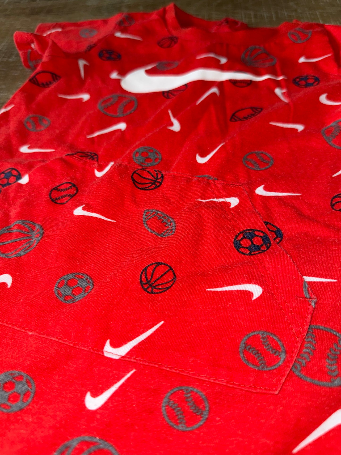 Nike (18M) Red Nike Sport Pattern Onesie Shorts with Front Pocket