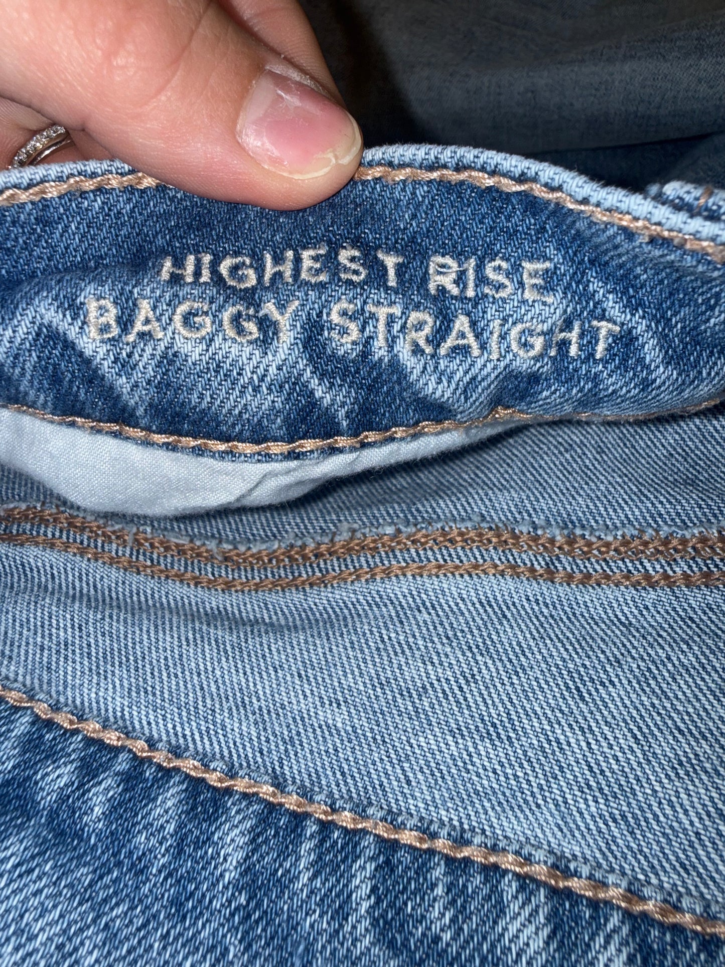 American Eagle (16) Distressed Highest Rise Baggy Straight Denim Jeans