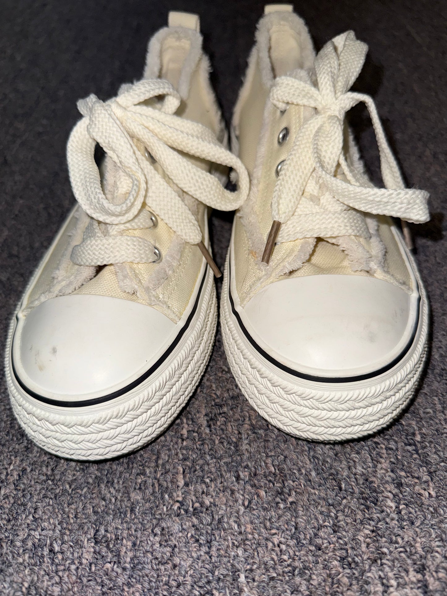 (39) Neutral Laced Sneakers with Frayed Trim