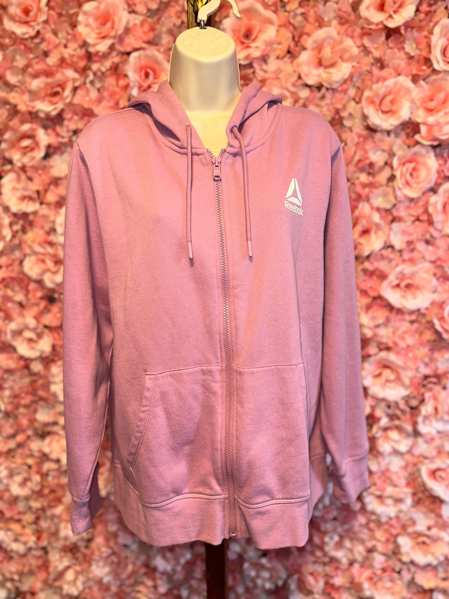 Reebok (XL) Pink Zip Up Hoodie Sweatshirt