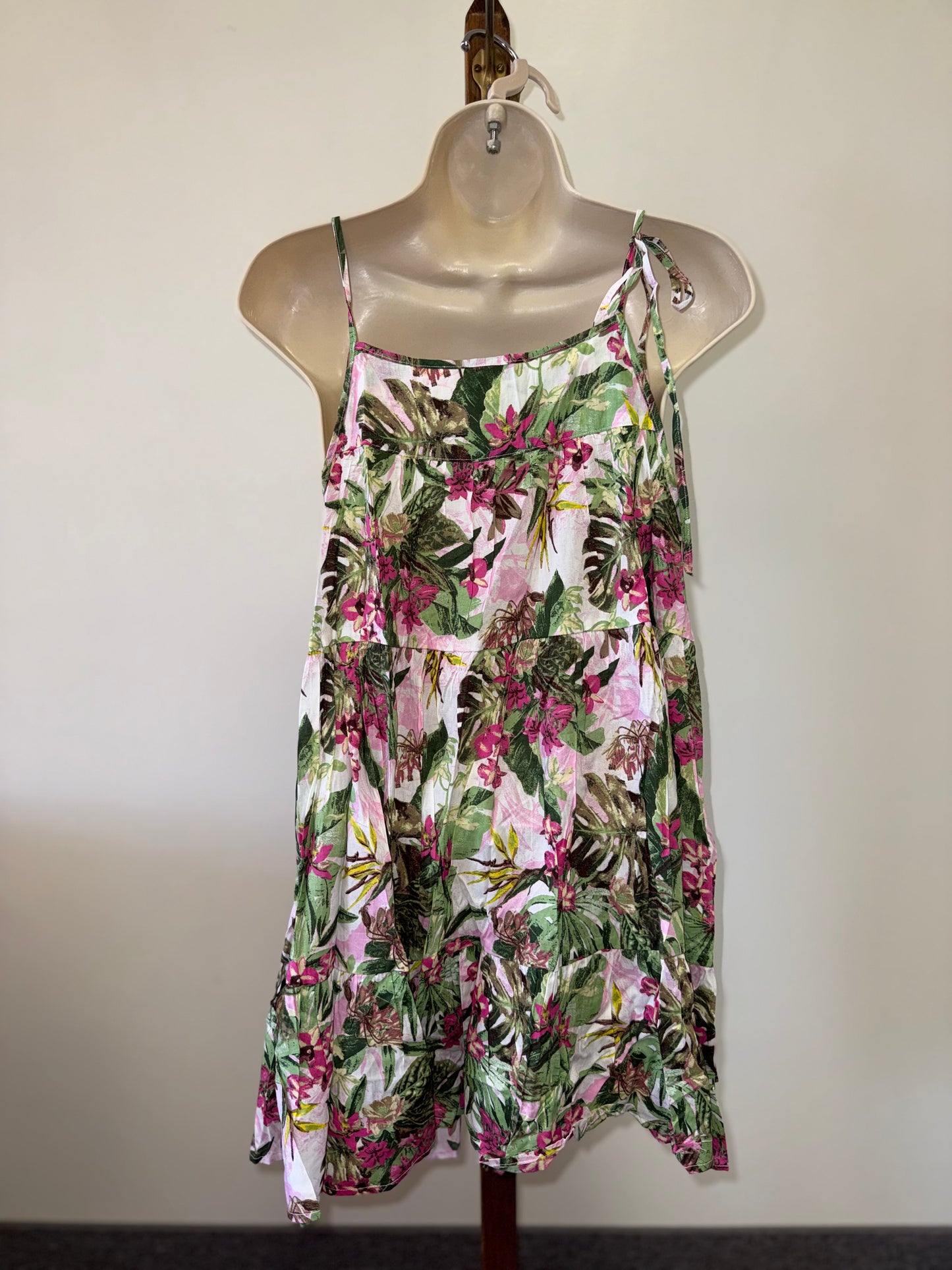 Victoria's Secret (L) Floral Pink Green Swim Cover Up Dress with Tied Shoulders