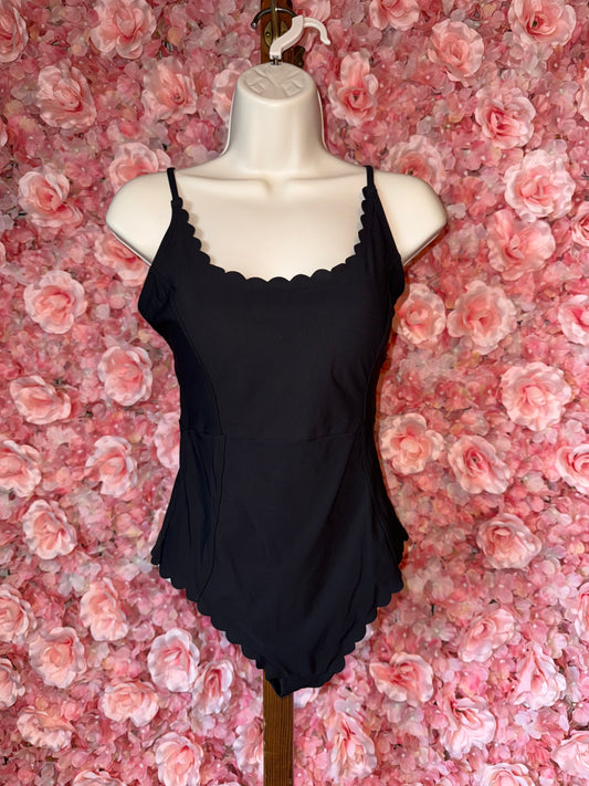 H&M (8) Black One Piece Swimsuit Swimwear with Ruffle Trim
