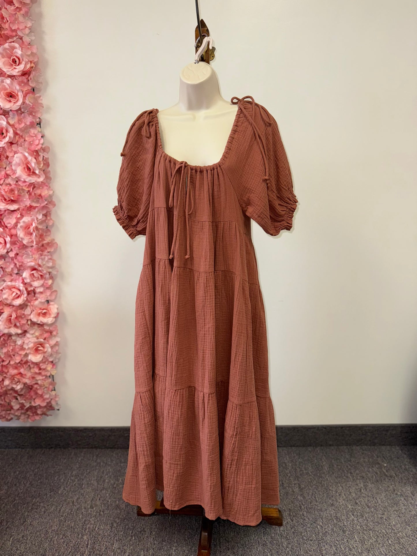 By Together (Medium) Burnt Orange Ruffle Maxi Dress
