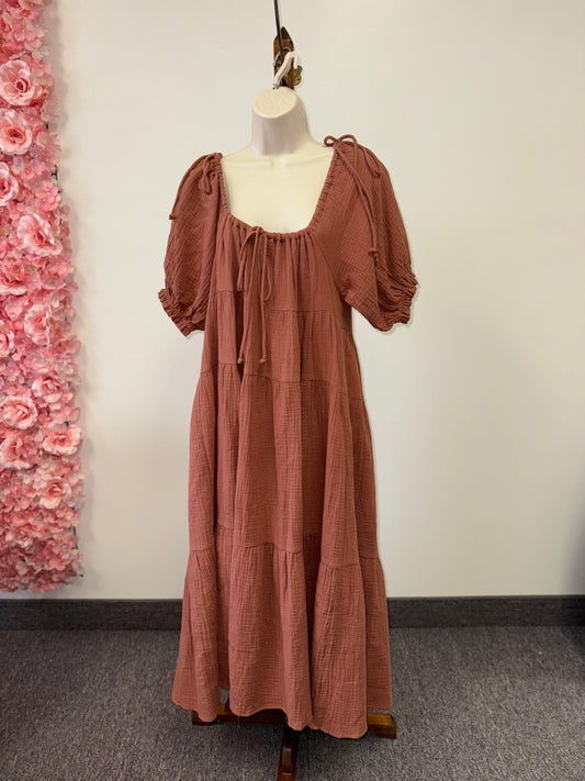 By Together (Medium) Burnt Orange Ruffle Maxi Dress
