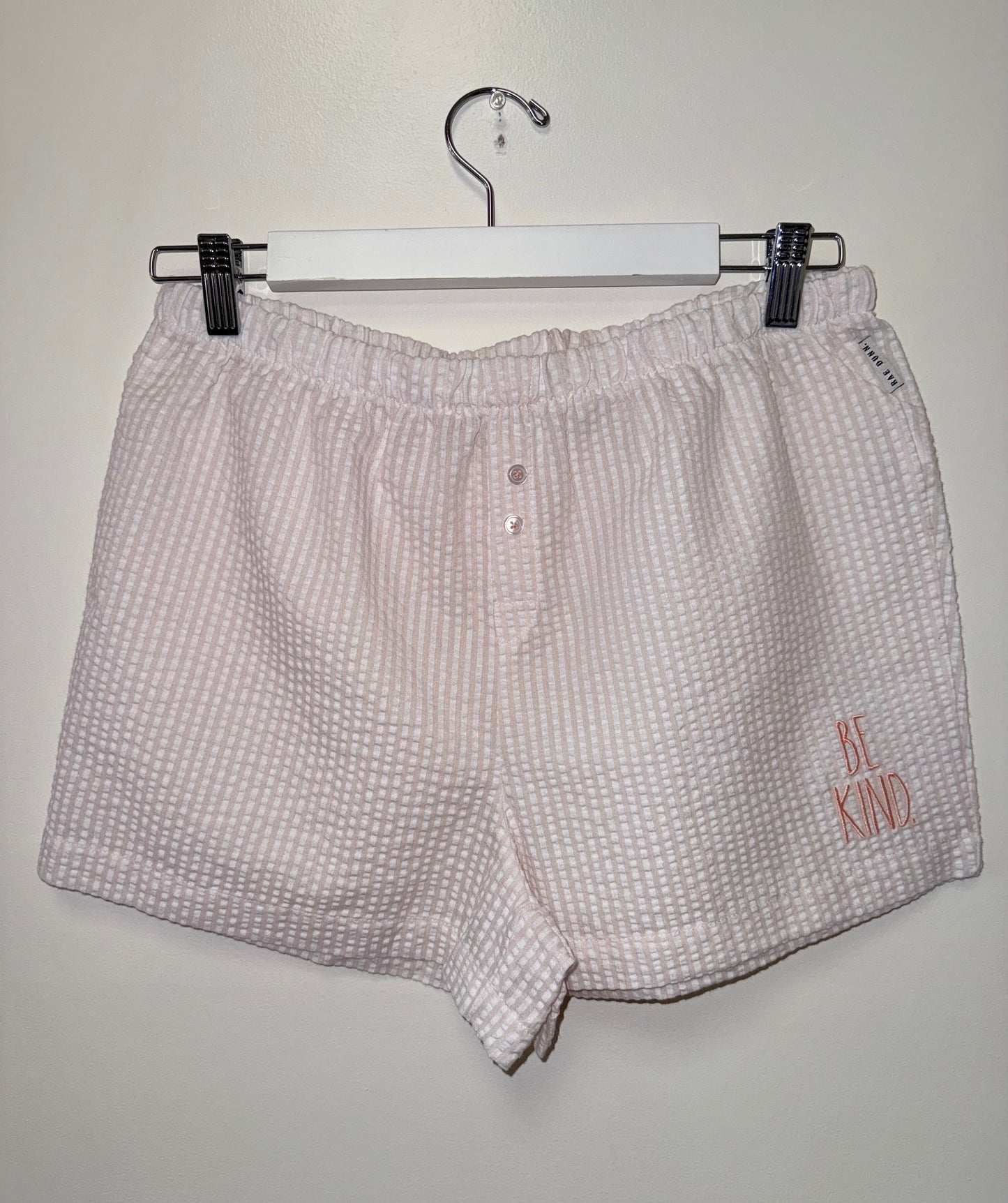 Rae Dunn (Medium) Pink/White Ribbed 'Be Kind' Sleepwear Shorts