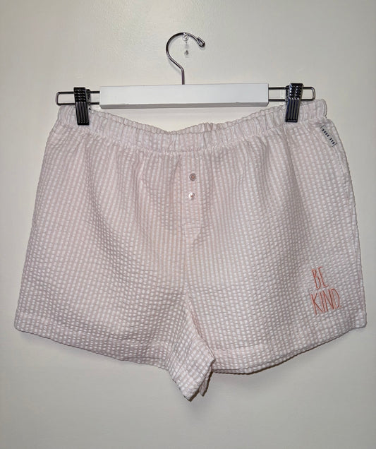 Rae Dunn (Medium) Pink/White Ribbed 'Be Kind' Sleepwear Shorts