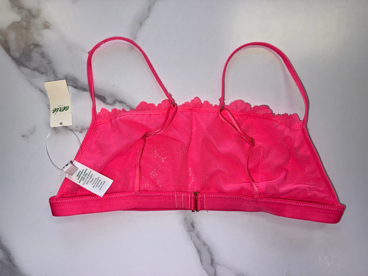 NWT Aerie (Medium) Brand New Neon Hot Pink Floral Lace Bralette with Open Back