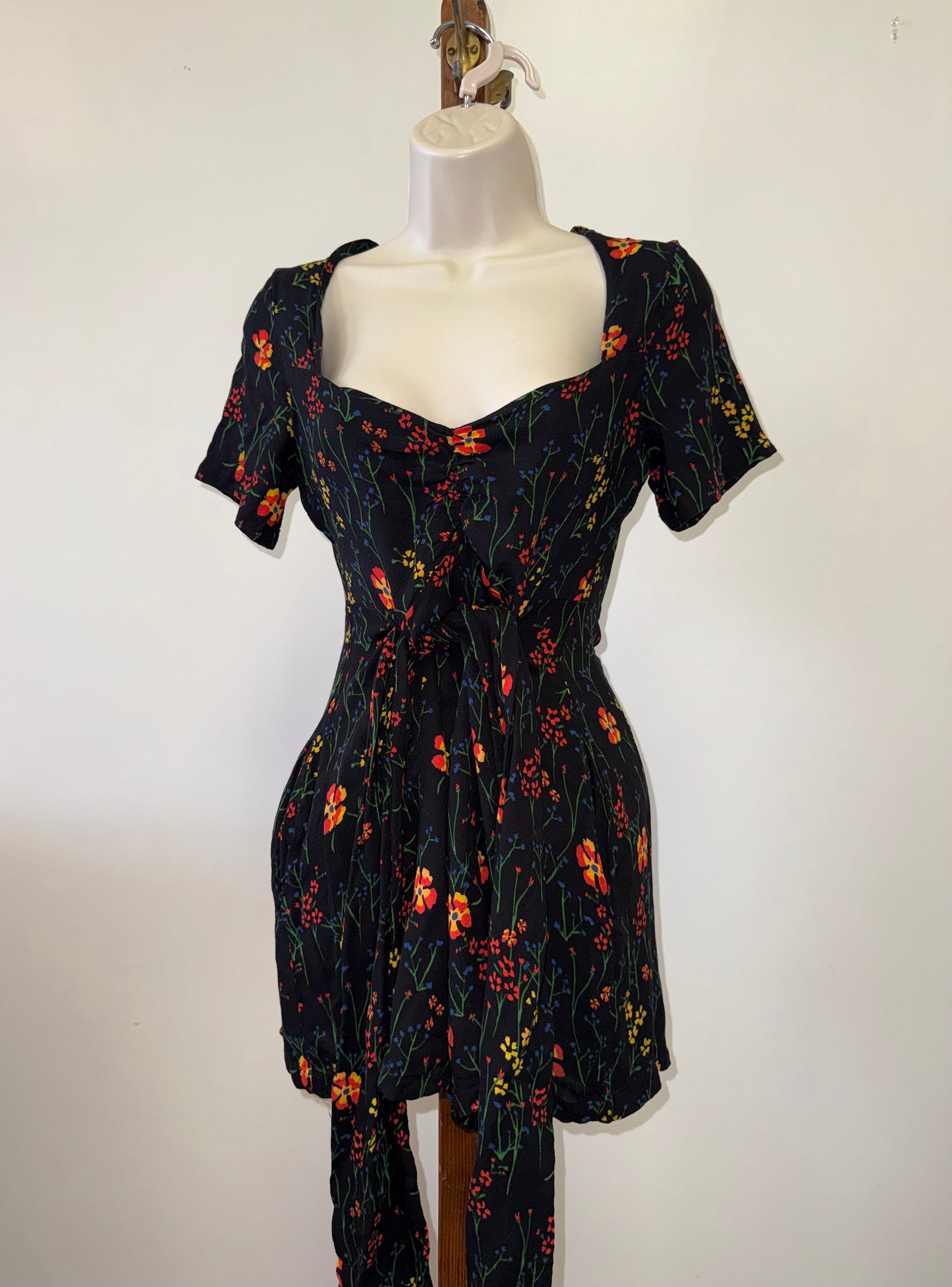 Free People (4) 'Bet You Do' Black Romper with Colorful Flower Pattern
