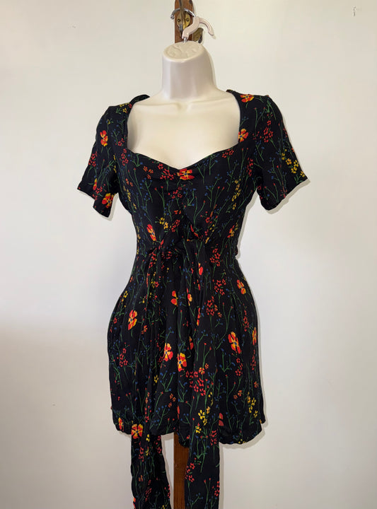 Free People (4) 'Bet You Do' Black Romper with Colorful Flower Pattern