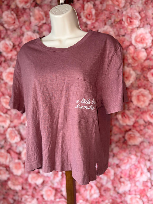 PINK VS (L) Embroidered 'a little bit dramatic' Pink Cropped Pocket Tee