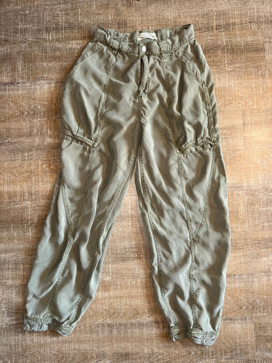 Urban Outfitters (2) Green Cargo Wide Leg Pants with Adjustable Button Ankle