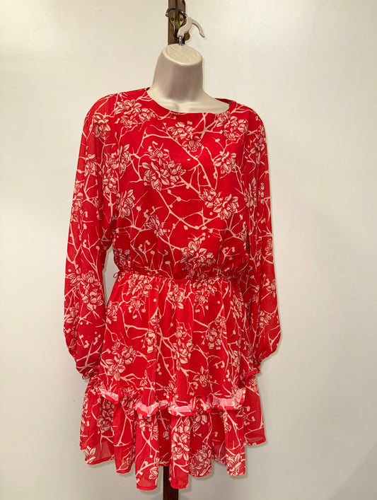 Flying Tomato (Small) Brand New Red//Cream Floral Long Sleeve Ruffle Dress