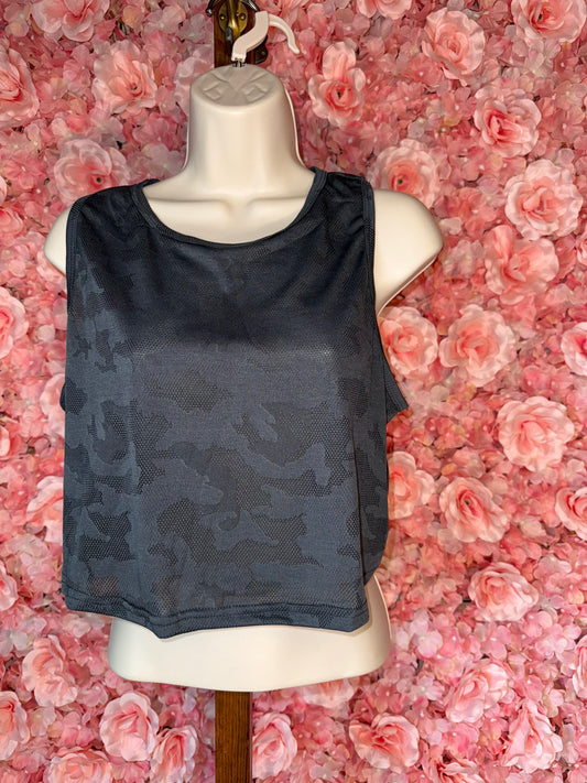 SHEIN (XL) Black//Grey Camo Pattern Cropped Sporty Tank Top
