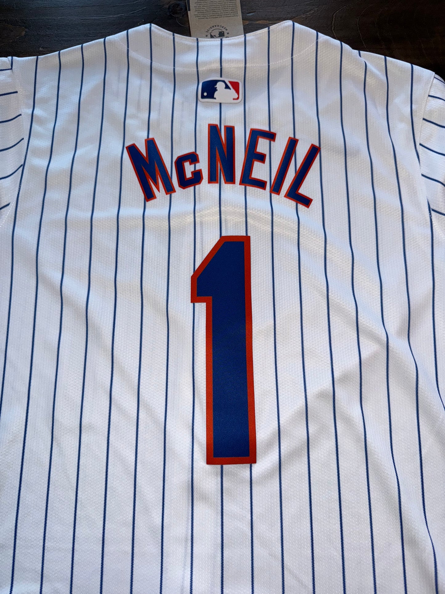 NWT Nike (Medium) Brand New Mets McNeil #1 Striped Baseball Jersey